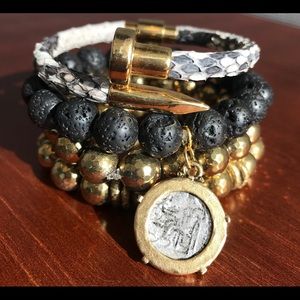 Leather and beaded stacks bracelets